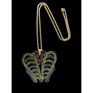 Vintage Reworked Celluloid Rhinestone Pendant Necklace on Figaro Chain (A4456)